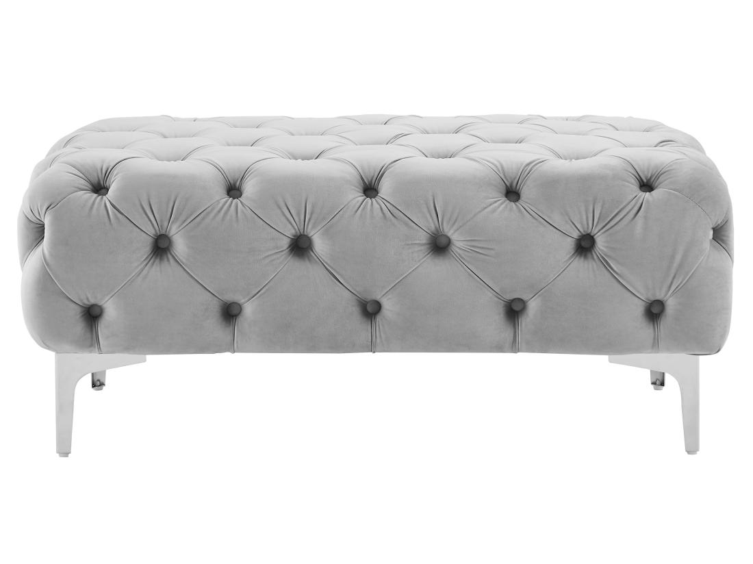 Vente Unique Pouf Chesterfield En Velours Gris Clair EDWINA
