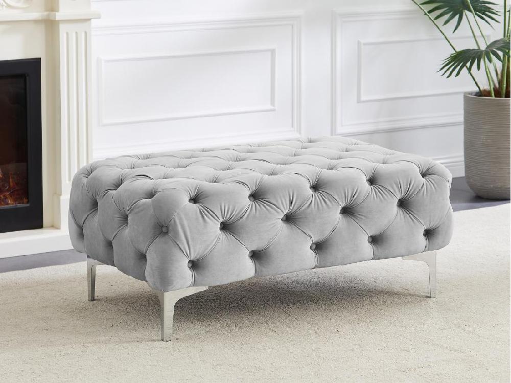 vente unique Pouf chesterfield en velours gris clair EDWINA