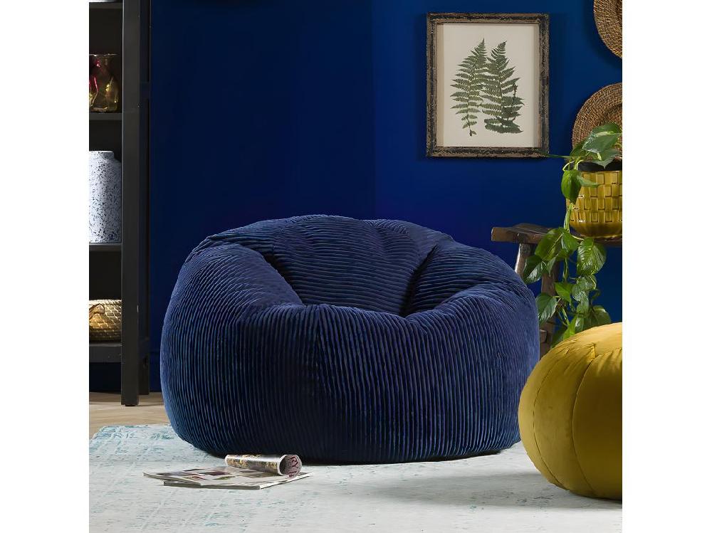 vente unique Pouf classique en velours côtelé bleu marine - KINGSTON