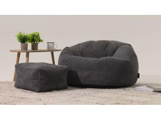 Vente Unique Pouf Classique En Velours Côtelé Gris - KINGSTON