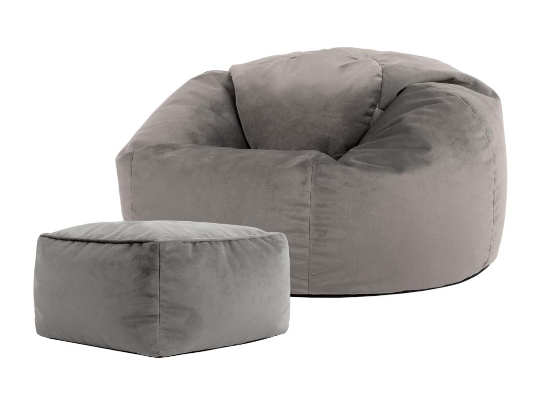 Vente Unique Pouf Classique Et Son Repose-pied Velours Gris Anthracite - AURORA