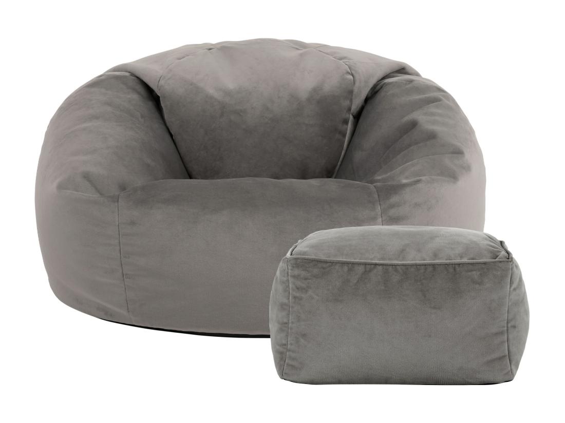 Vente Unique Pouf Classique Et Son Repose-pied Velours Gris Anthracite - AURORA