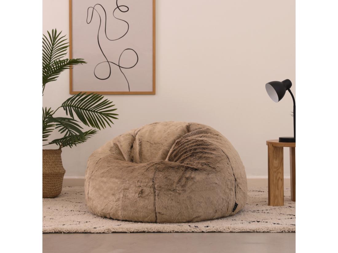 Vente Unique Pouf Classique Imitation Fourrure Beige Vison