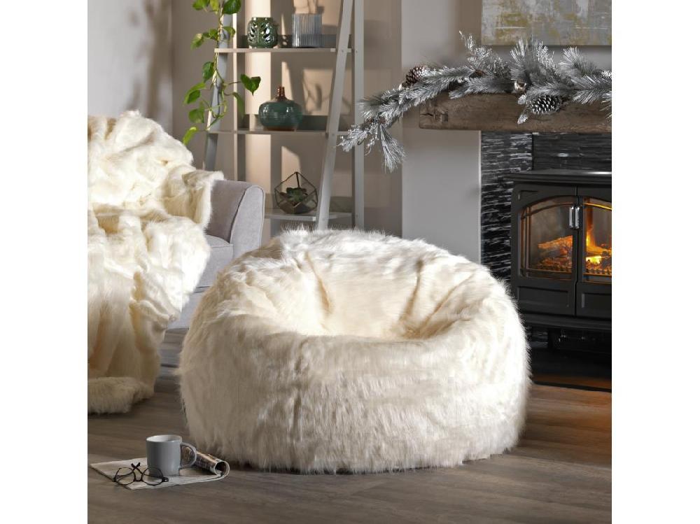 Vente Unique Pouf Classique Imitation Fourrure Crème