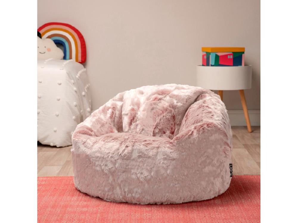 Vente Unique Pouf Classique Imitation Fourrure Pour Enfants Rose Poudré