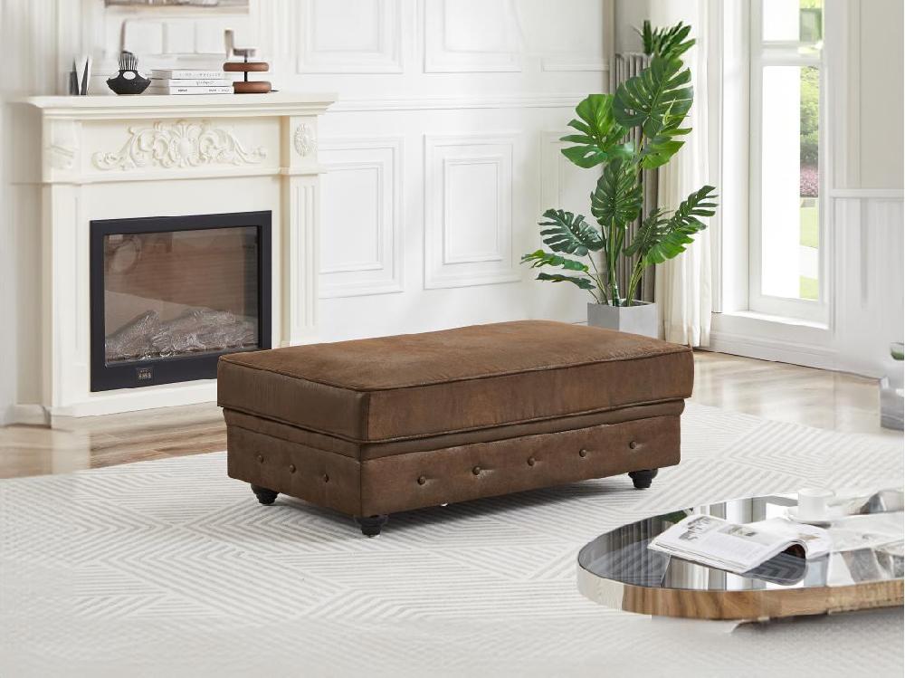 vente unique Pouf coffre de rangement en microfibre aspect cuir vieilli CHESTERFIELD