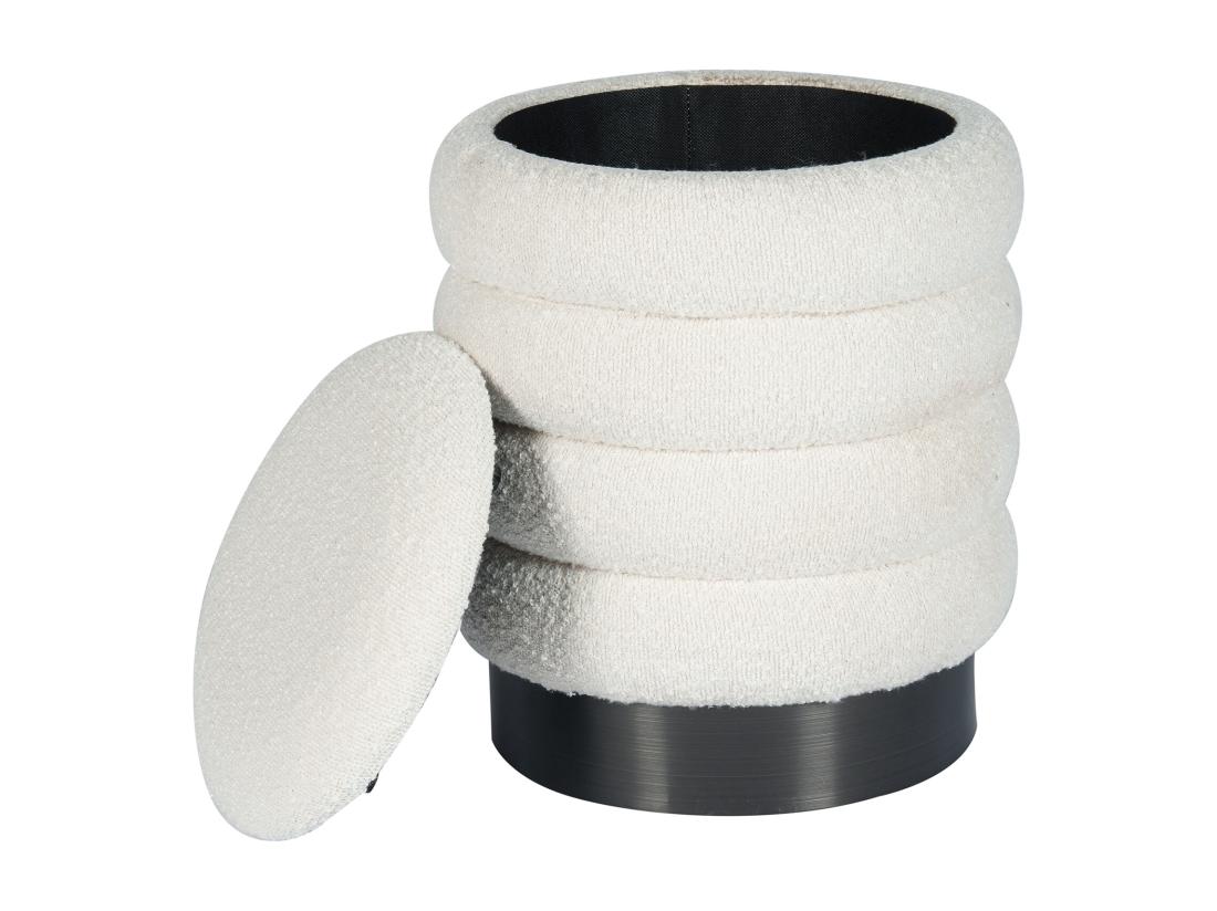 Vente Unique Pouf Coffre De Rangement En Tissu Bouclette Blanc ESDALO
