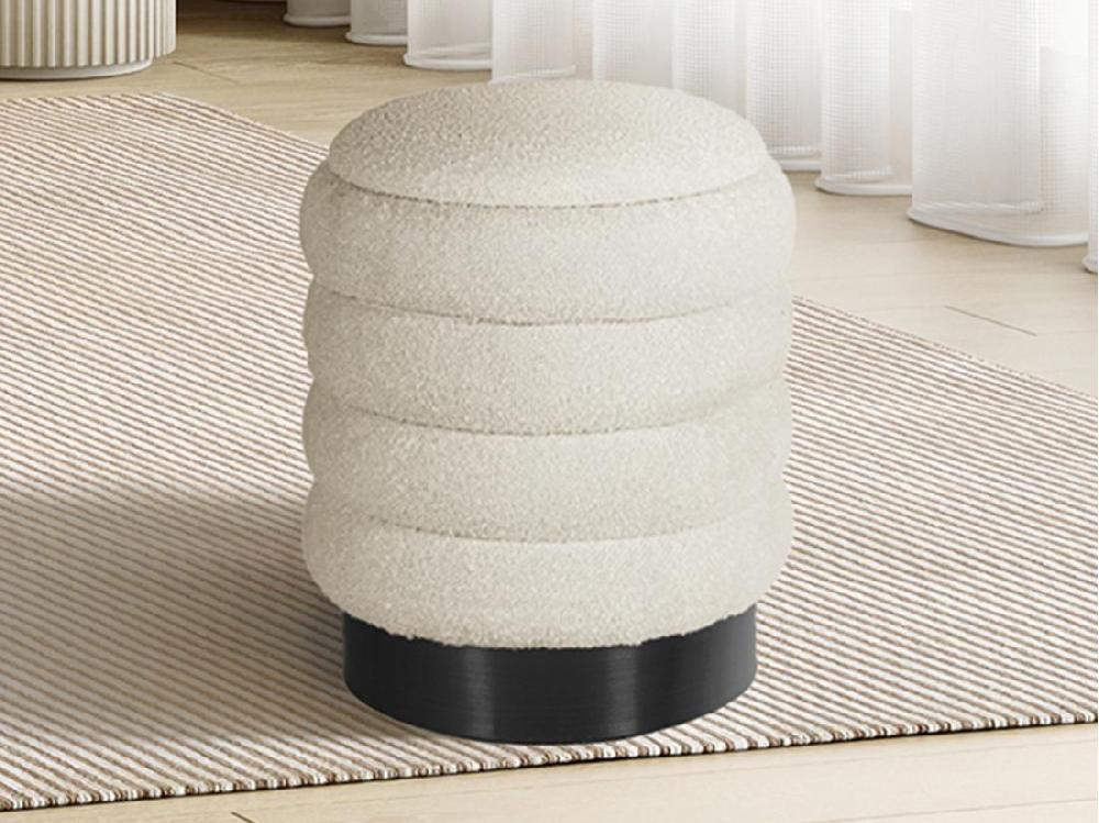 vente unique Pouf coffre de rangement en tissu bouclette blanc ESDALO
