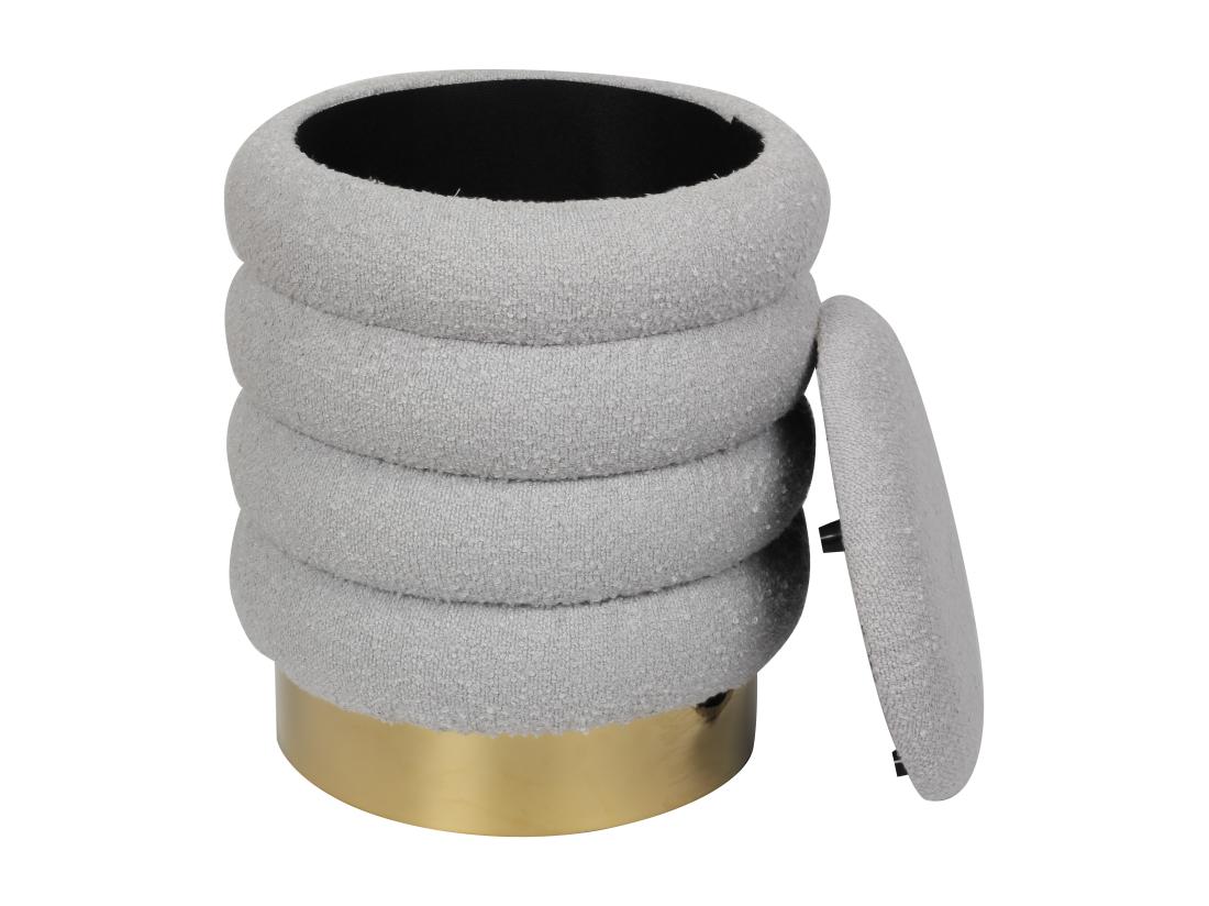 Vente Unique Pouf Coffre De Rangement En Tissu Bouclette Gris ESDALO