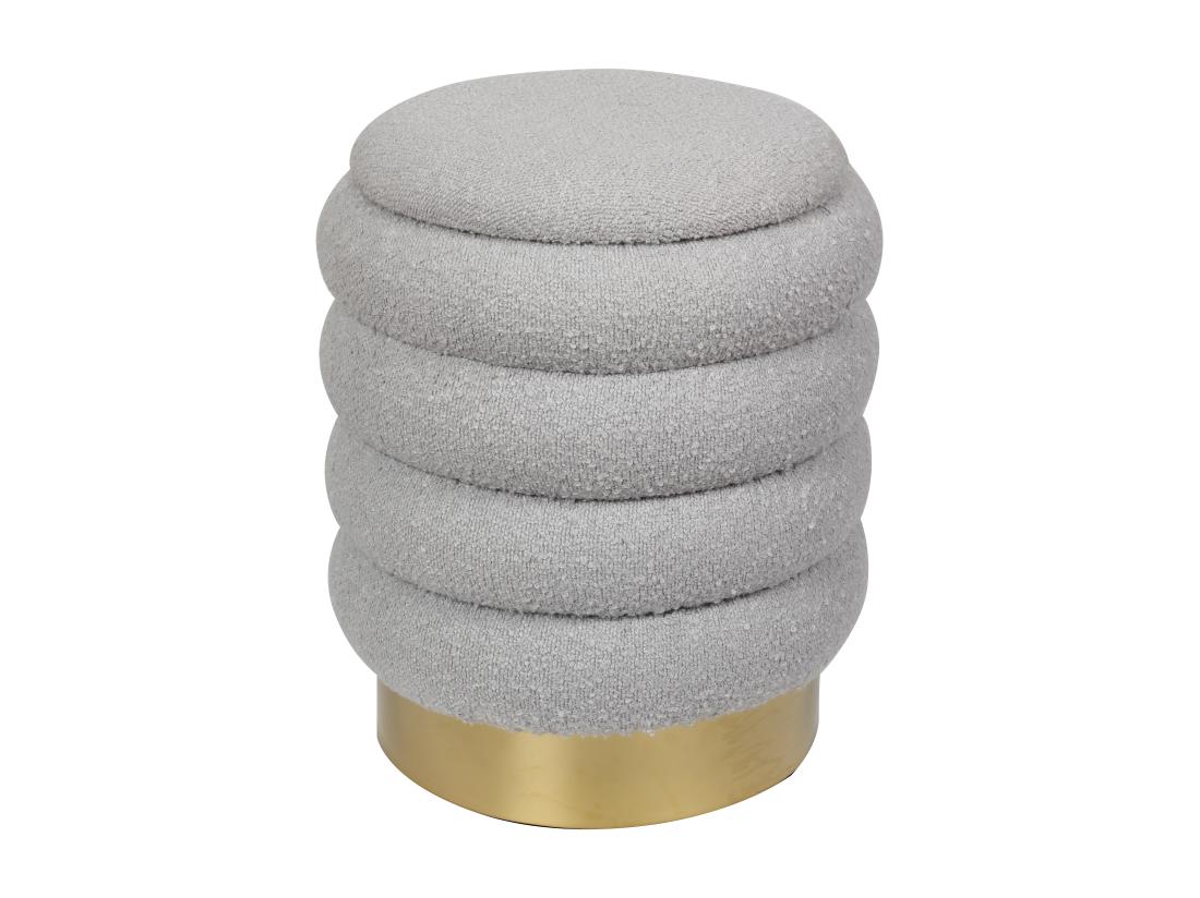 vente unique Pouf coffre de rangement en tissu bouclette gris ESDALO
