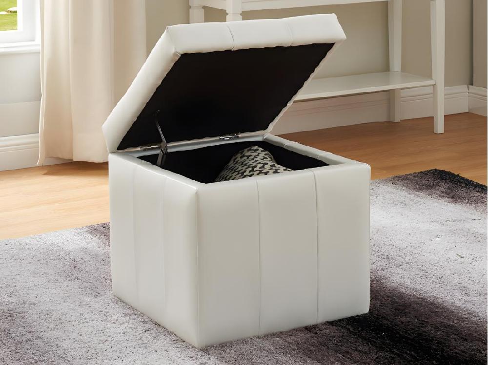 vente unique Pouf coffre de rangement SERAFINO en simili - Blanc