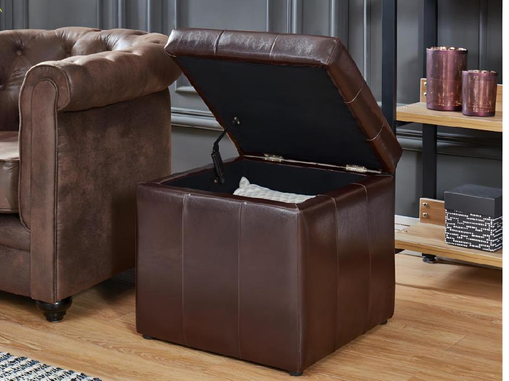 vente unique Pouf coffre de rangement SERAFINO en simili - Marron