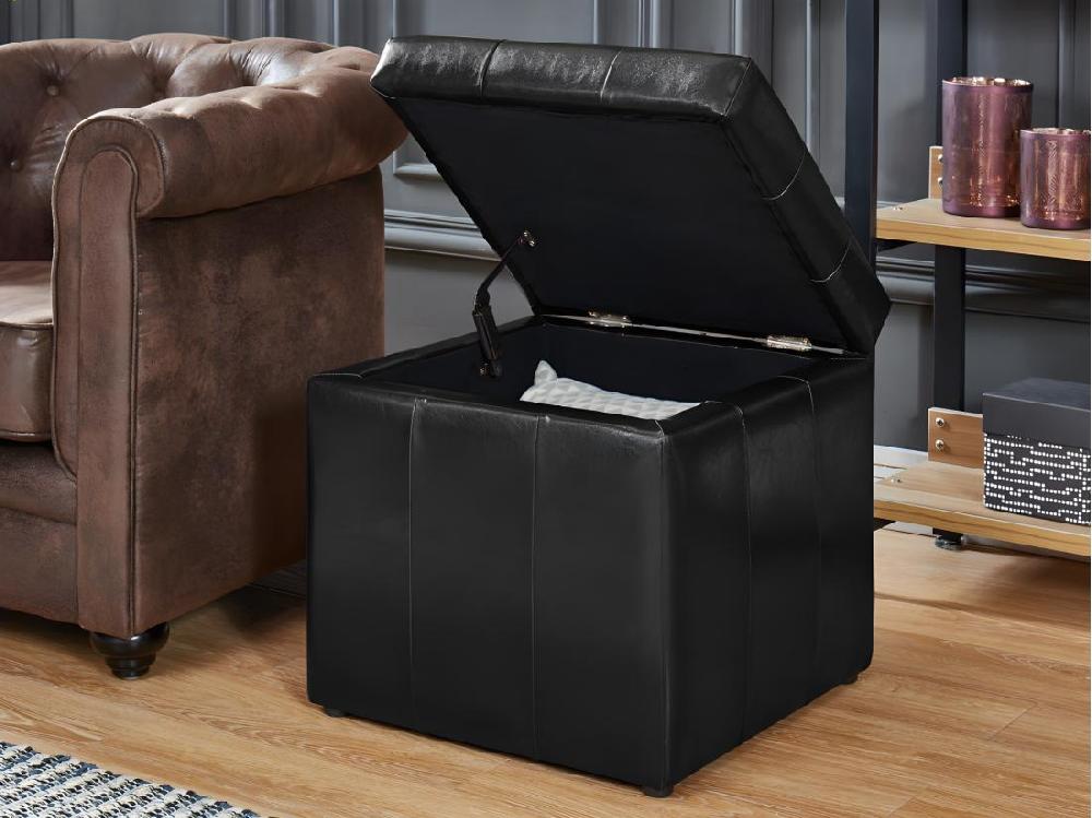 vente unique Pouf coffre de rangement SERAFINO en simili - Noir