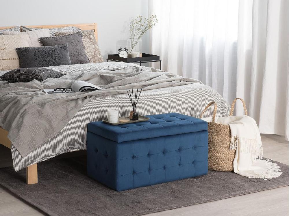 Vente Unique Pouf De Rangement MICHIGAN Velours Bleu Foncé