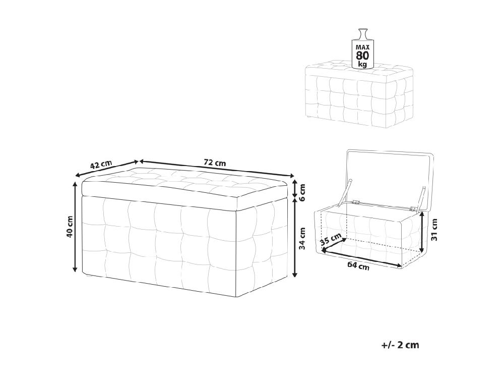 Vente Unique Pouf De Rangement MICHIGAN Velours Bleu Foncé