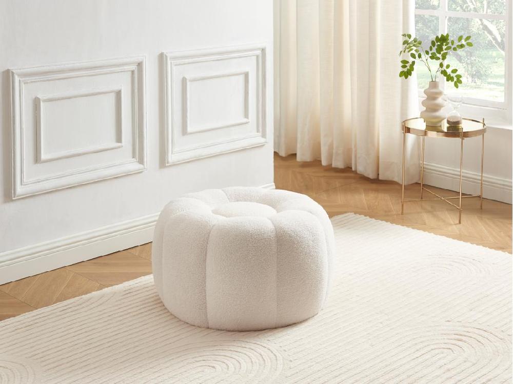 vente unique Pouf design fleur en tissu bouclette blanc DELPODA