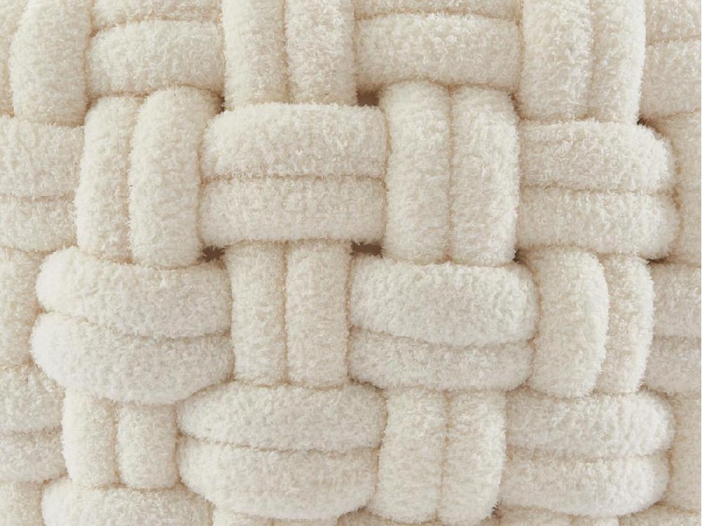 Vente Unique Pouf Design Noeud En Tissu Bouclette Blanc NOBAO
