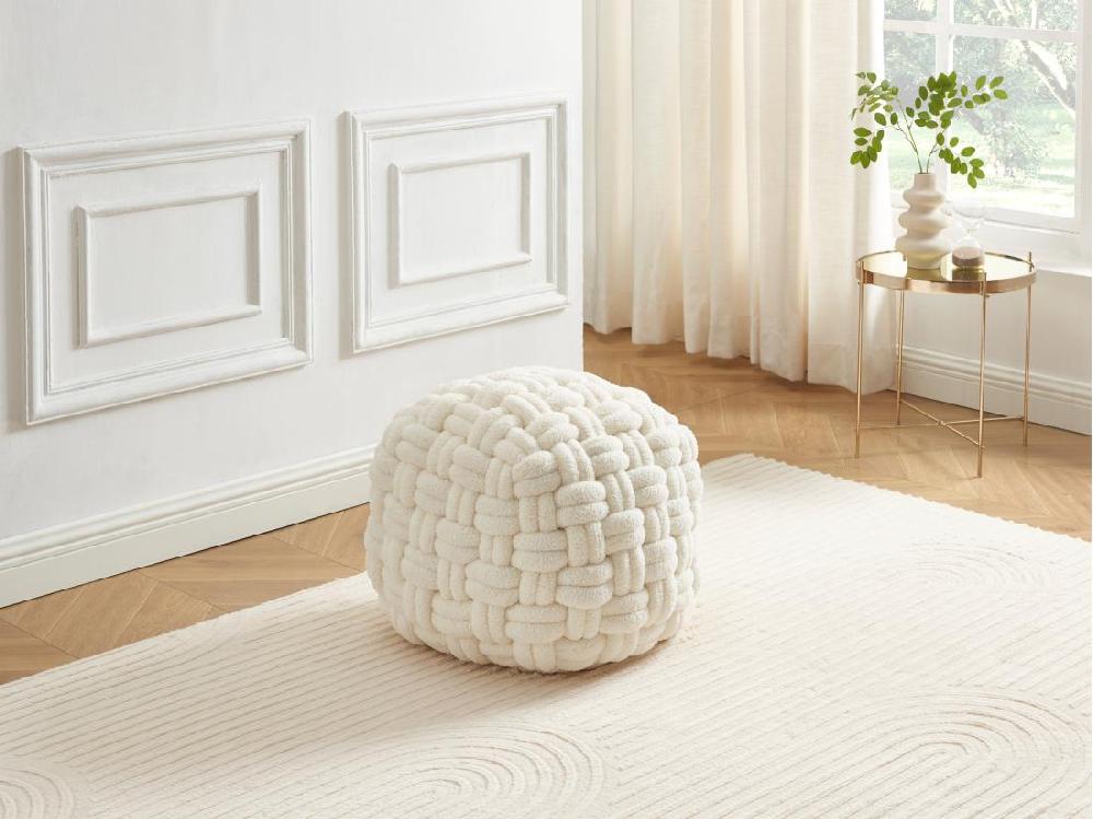 vente unique Pouf design noeud en tissu bouclette blanc NOBAO
