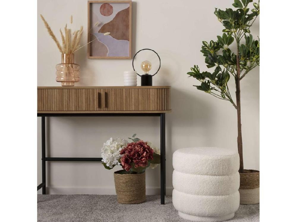 Vente Unique Pouf En Tissu Bouclé Blanc D 40 X H 40 Cm