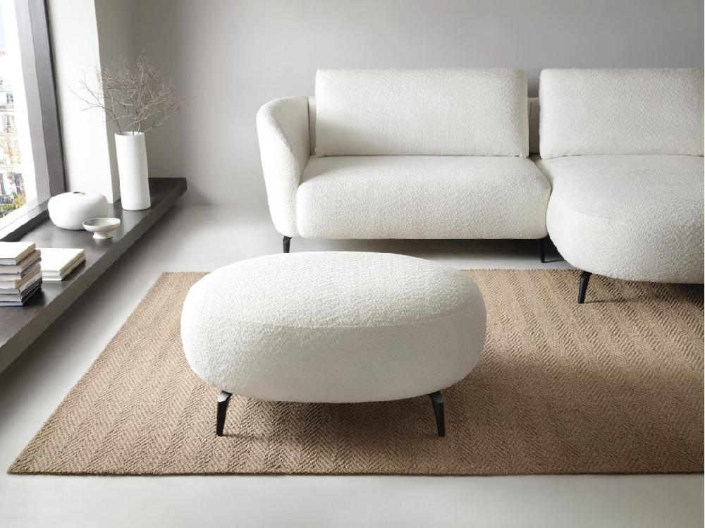 Vente Unique Pouf En Tissu Bouclette Blanc Ivoire AREMIA