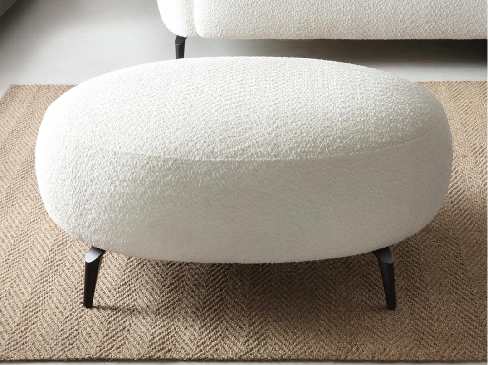 vente unique Pouf en tissu bouclette blanc ivoire AREMIA