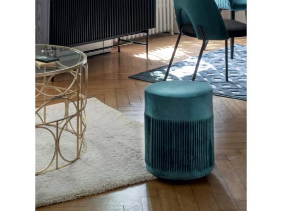 Vente Unique Pouf En Velours Bleu Canard D. 31 X H. 38 Cm