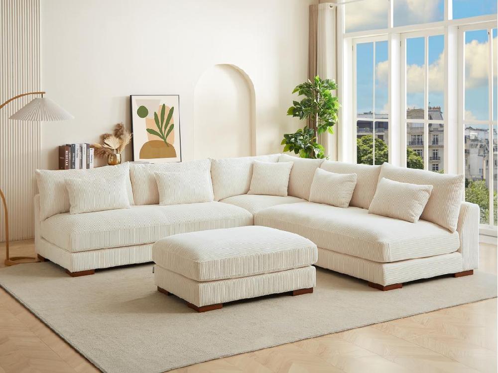 vente unique Pouf en velours côtelé beige SPERONE de Pascal Morabito