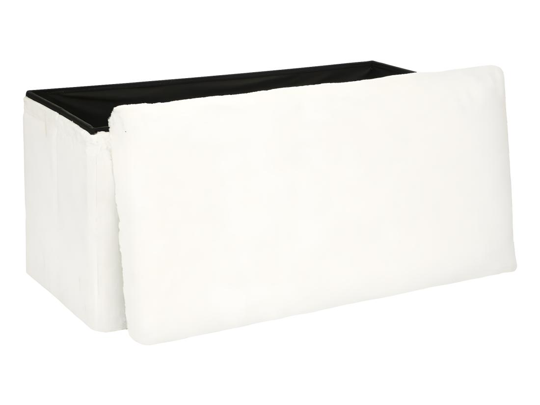 vente unique Pouf et Coffre de rangement en bois et Fourrure Blanche 76 x 38 cm