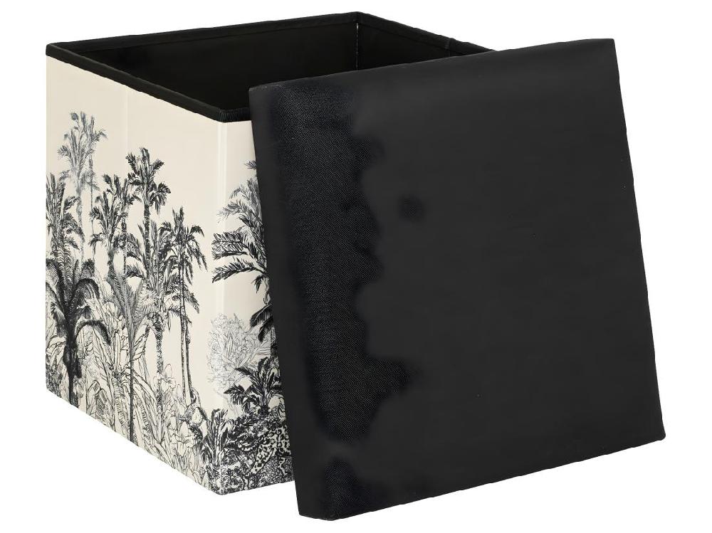 Vente Unique Pouf Et Coffre De Rangement En Bois Et Tissu Imprimé Noir & Blanc 38 X 38 Cm