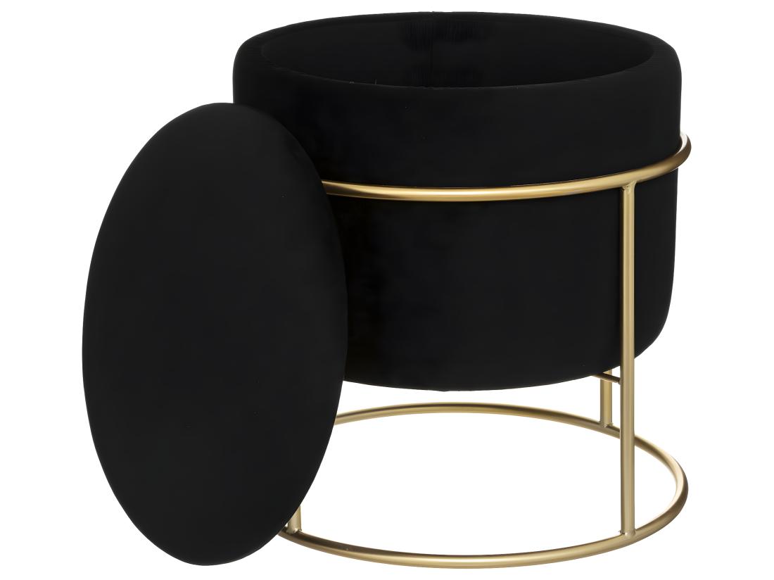 Vente Unique Pouf Et Coffre De Rangement En Velours Noir Et Support En Métal D 42 X H 44 Cm