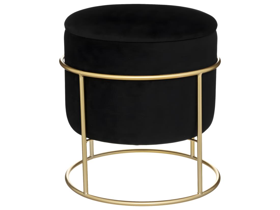 vente unique Pouf et Coffre de rangement en Velours Noir et support en métal D 42 x H 44 cm