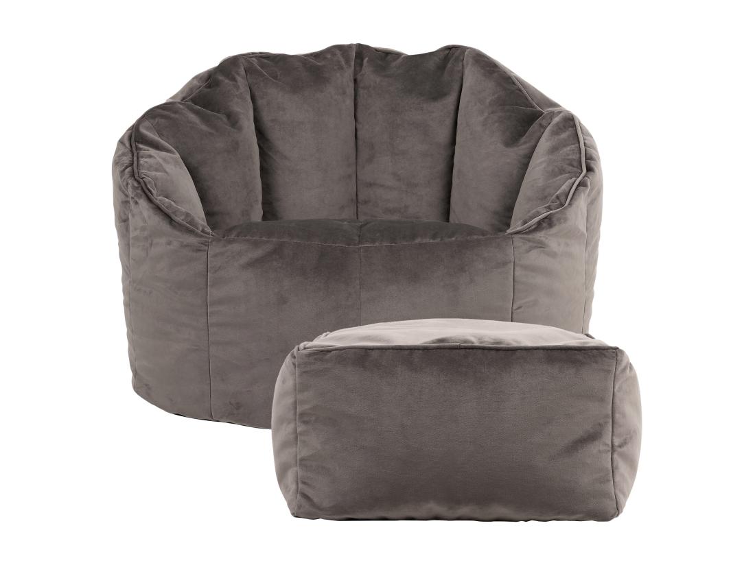 Vente Unique Pouf Fauteuil Avec Repose-pied Velours Gris Anthracite - SIRENA