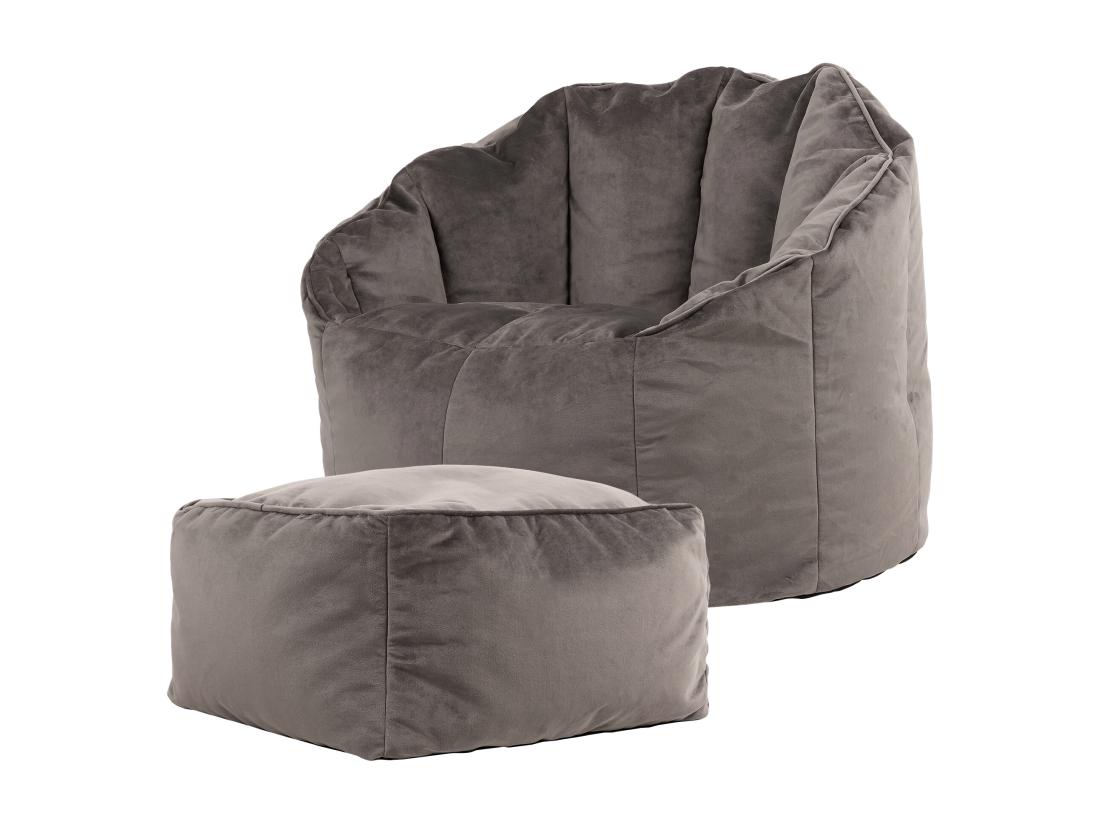 vente unique Pouf fauteuil avec repose-pied velours gris anthracite - SIRENA
