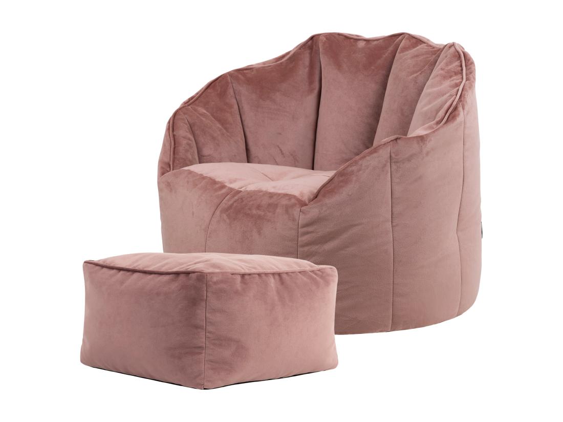 Vente Unique Pouf Fauteuil Avec Repose-pied Velours Rose - SIRENA