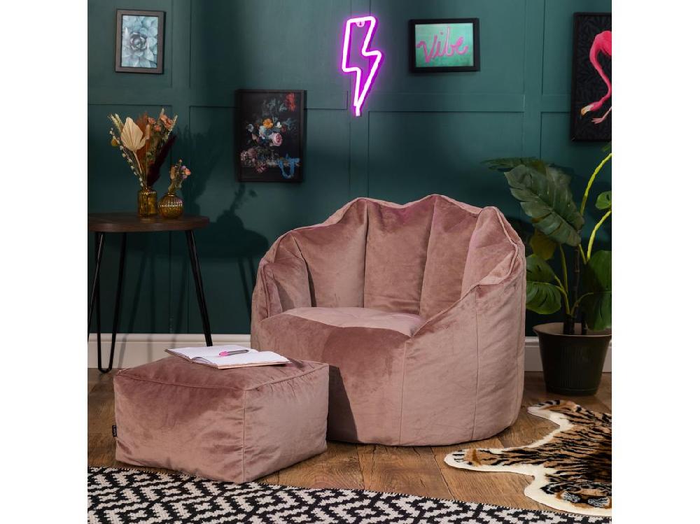 Vente Unique Pouf Fauteuil Avec Repose-pied Velours Rose - SIRENA