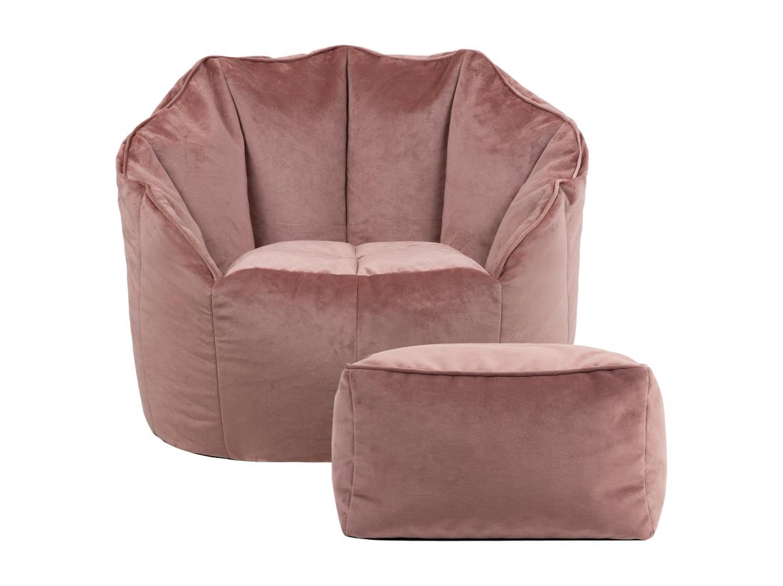 vente unique Pouf fauteuil avec repose-pied velours rose - SIRENA