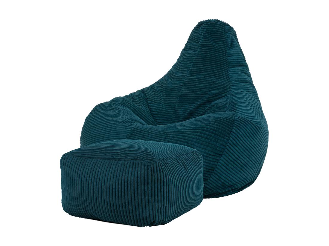 Vente Unique Pouf Inclinable Velours Côtelé Bleu Canard - DALTON
