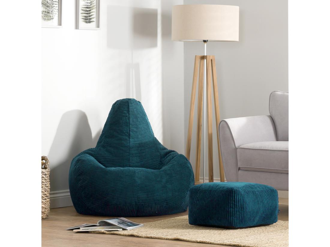 vente unique Pouf inclinable velours côtelé bleu canard - DALTON