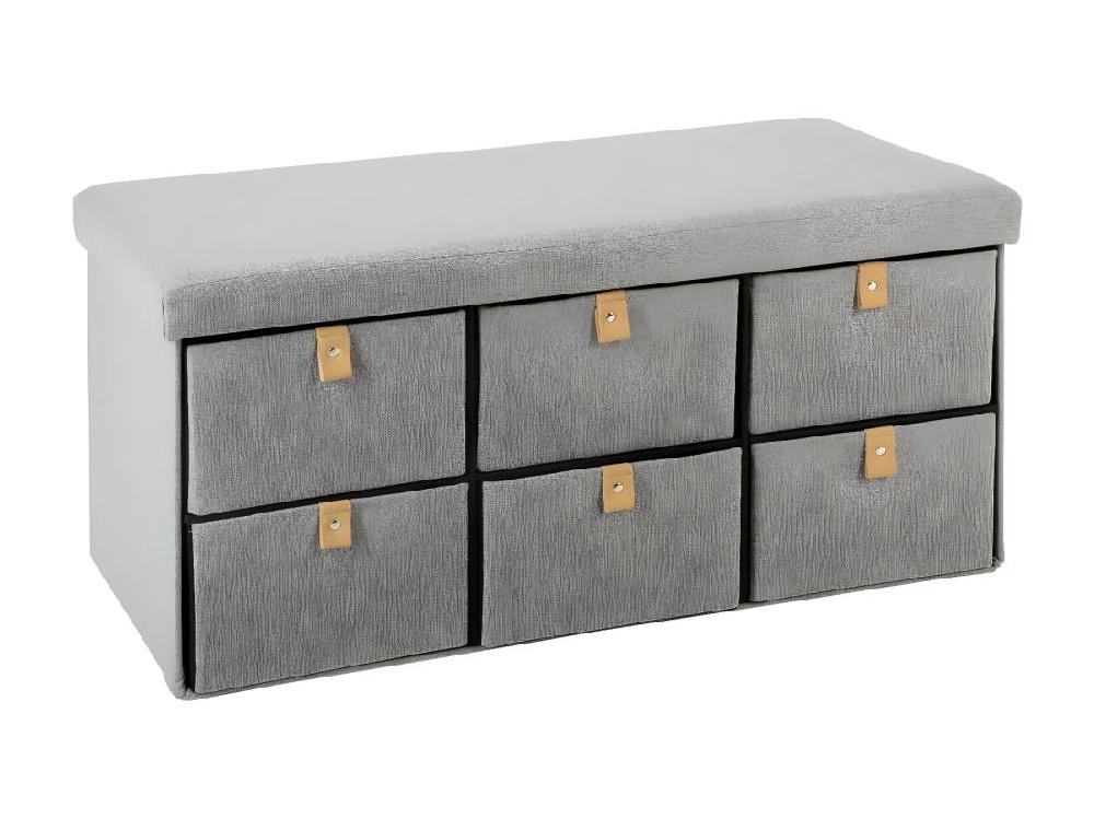 Vente Unique Pouf Pliant Double Avec 6 Tiroirs Coloris Gris Suède 76.5 X H 38 Cm