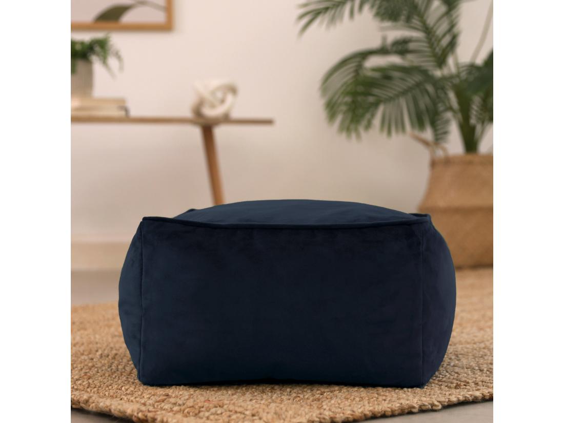 Vente Unique Pouf Repose-pieds Carré Velours Bleu Minuit - AMARA