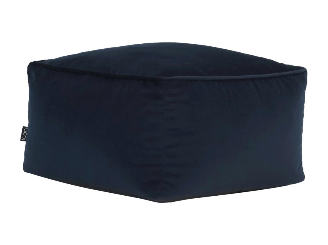 vente unique Pouf repose-pieds carré velours bleu minuit - AMARA
