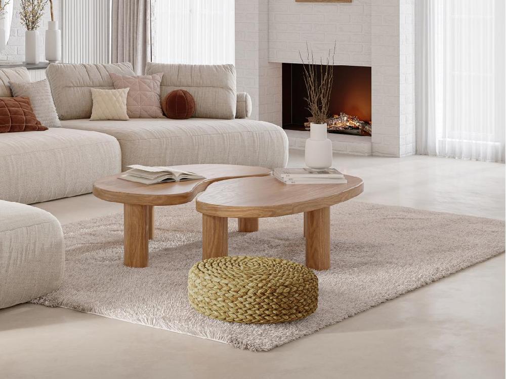 vente unique Pouf rond en rotin naturel clair MEVIZO