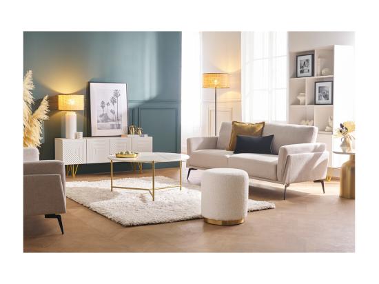 Vente Unique Pouf Rond En Velours Bleu Pétrole Et Métal Doré D40 Cm AMAYA