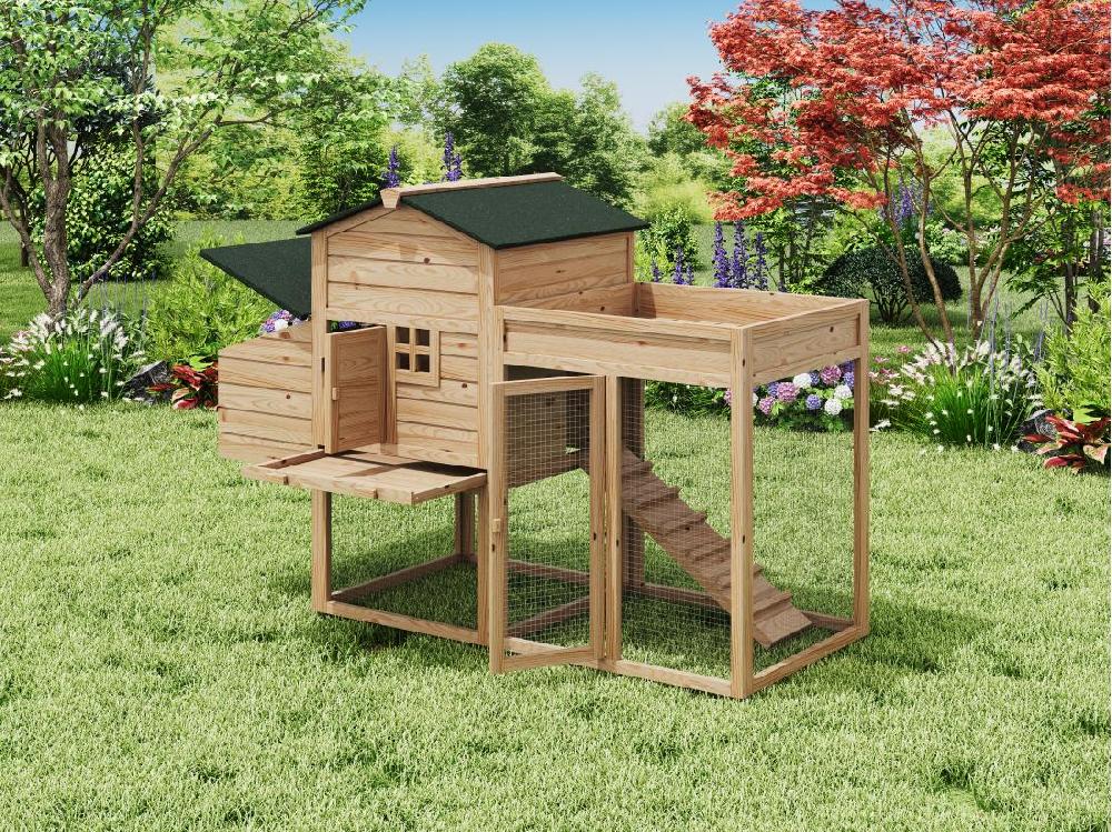 Vente Unique Poulailler Avec Enclos Et Potager - 4 Poules - L. 168 X P. 64 X H. 109 Cm - Naturel - CAMPORA