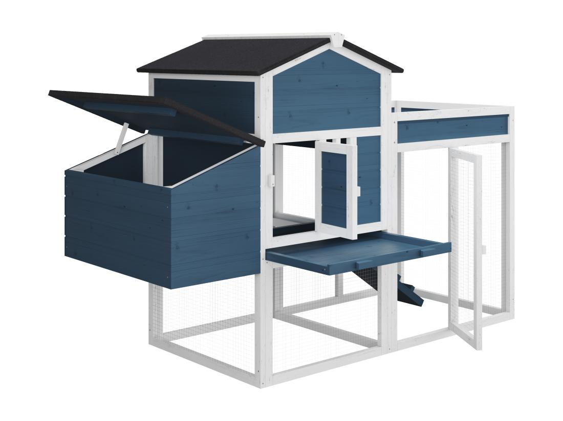Vente Unique Poulailler Avec Enclos Et Potager - 4 Poules - L. 168 X P. 64 X H. 109 Cm - Bleu Et Blanc - CAMPORA