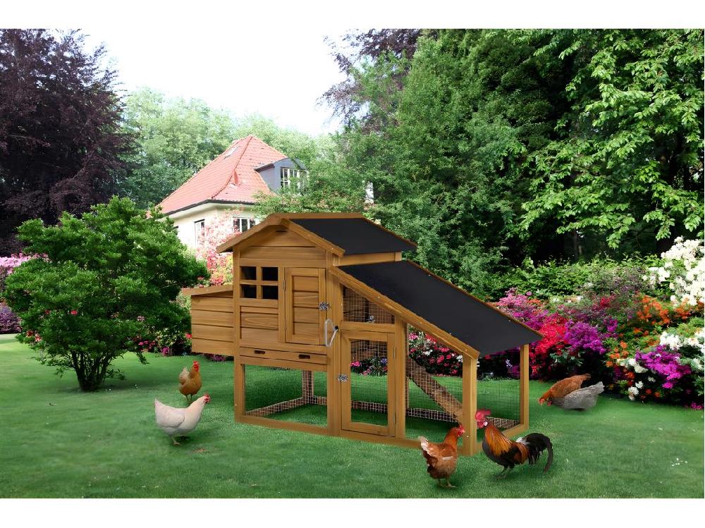 Vente Unique Poulailler "Clochette " Avec Pondoir En Bois - Marron