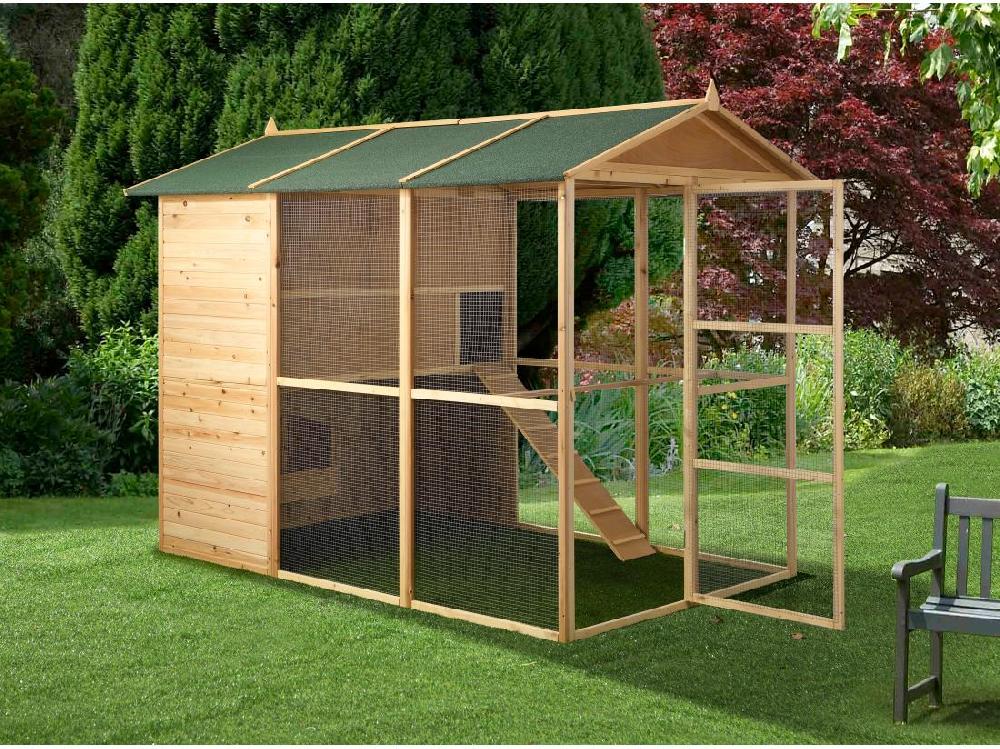 Vente Unique Poulailler En Bois Avec Enclos - 10 Poules - L. 266 X P. 174 X H. 205 Cm - Naturel - FERAS