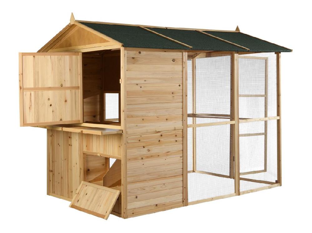 Vente Unique Poulailler En Bois Avec Enclos - 10 Poules - L. 266 X P. 174 X H. 205 Cm - Naturel - FERAS