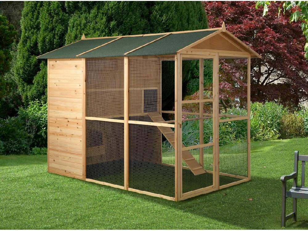 vente unique Poulailler en bois avec enclos - 10 poules - L. 266 x P. 174 x H. 205 cm - Naturel - FERAS