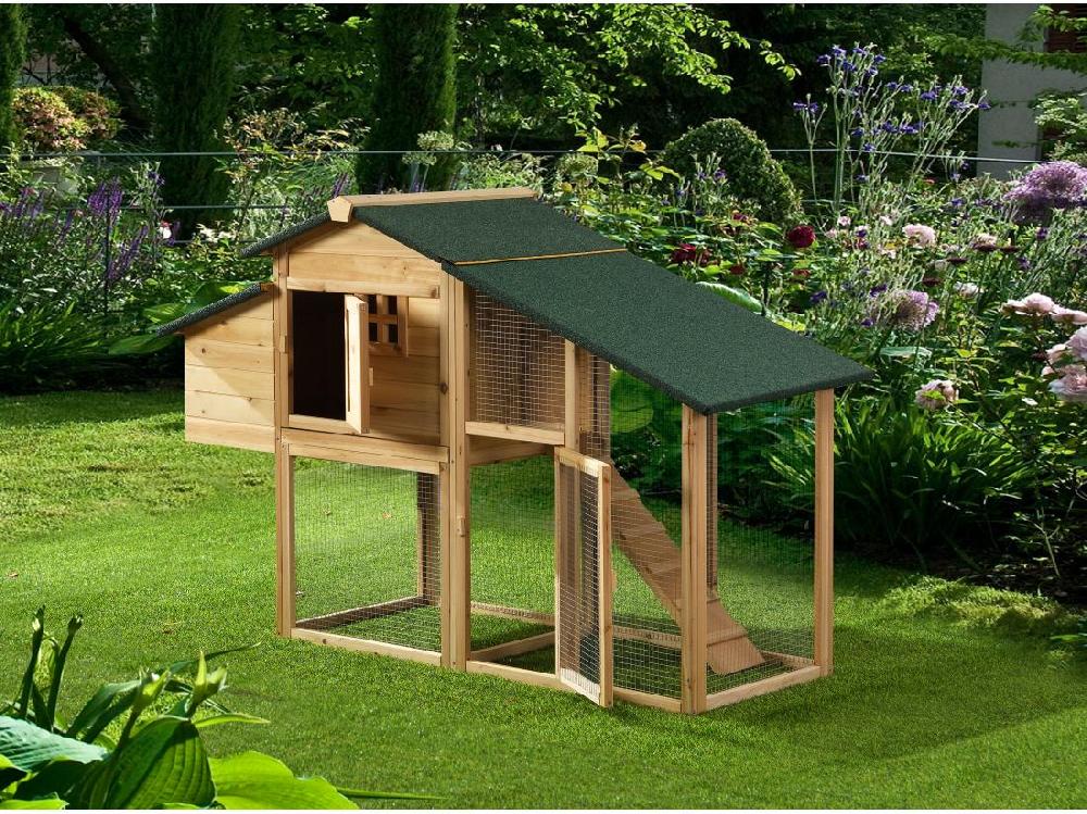 Vente Unique Poulailler En Bois Avec Enclos - 4 Poules - L. 173 X P. 64 X H. 108 Cm - Naturel - LEVAS